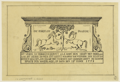 206834 Afbeelding van de gevelsteen van het huis Flieruilensteeg 15 (De Vergulde Paarde) te Utrecht.